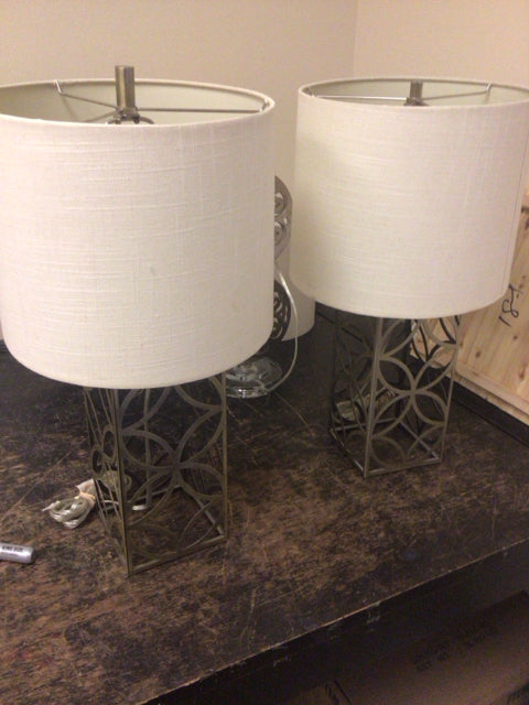 Pair Of Metal Reticulated Table Lamps W/Shades