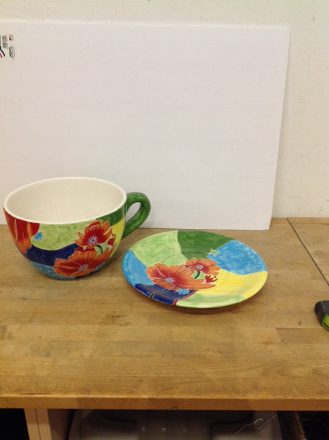 10" Ceramic Painted Planter w/Plate