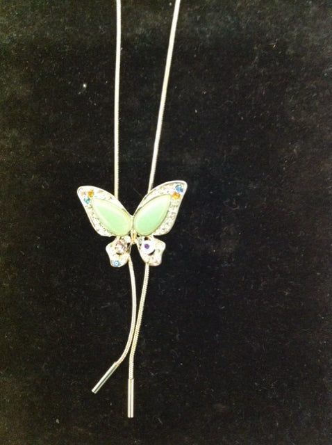 Gold Butterfly w/Jade & Rhinestones Necklace