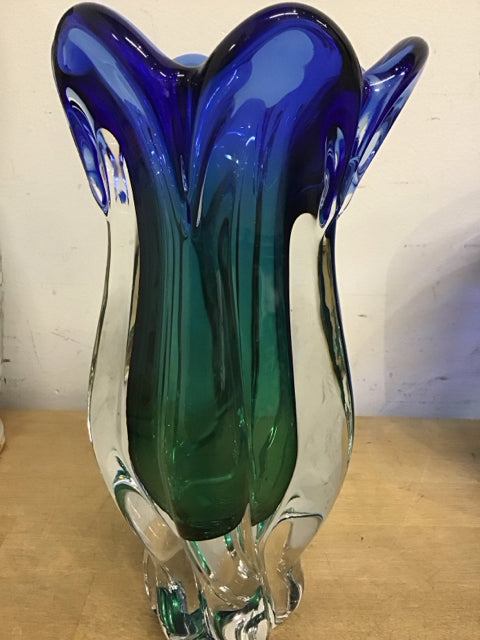 9.5" Blue Green Art Glass Vase
