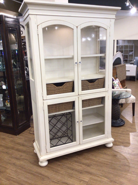 AS-IS Lane White Wood & Glass Display Cabinet(Small Crack In Back Top Area Repai