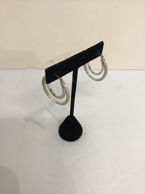 Silver Teardrop Double Hoop Earrings