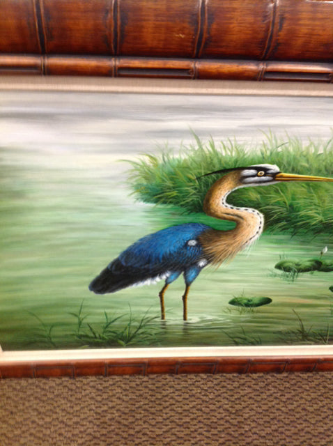 27" X 30" Signed Tropical Crane Canvas