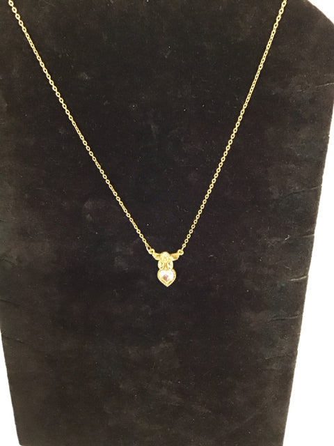 Gold Necklace w/Rhinestone Pendant
