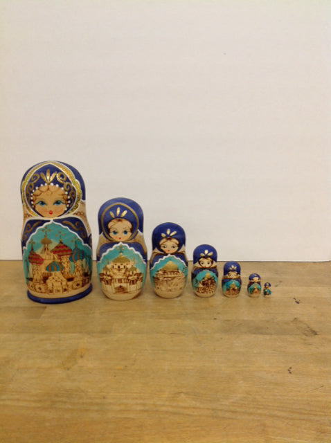 7 Pc Matryoska Hand Painted Stacking Dolls