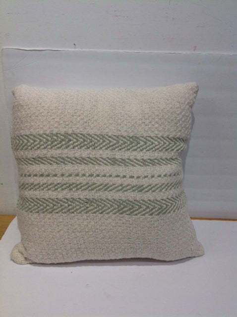 Tan Linen Pillow w/Green Stripes