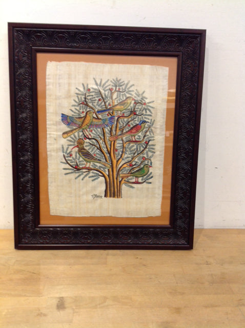 25x21 Framed Egyptian Papyrus w/Painted Birds