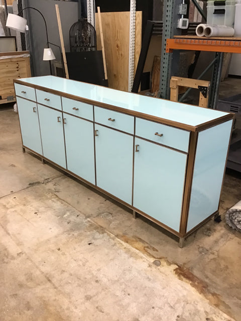 98" Lumiere Console w/Tiffany Stained Glass & Brass
