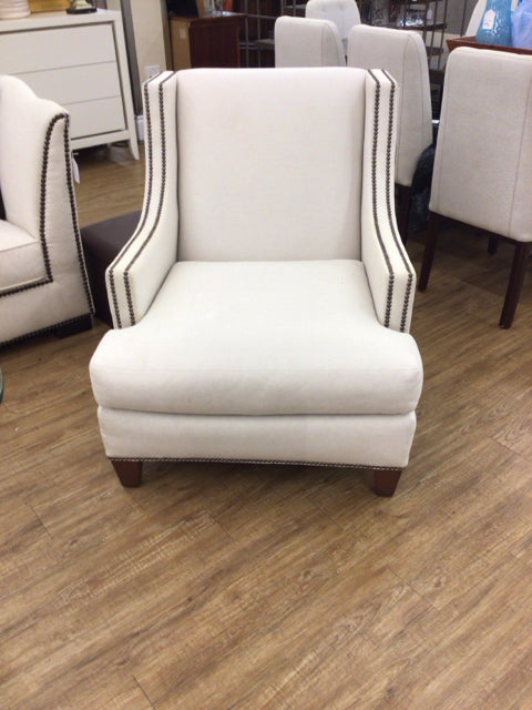 Robb & Stucky Cream Slope Arm Chair Nailhead Trim