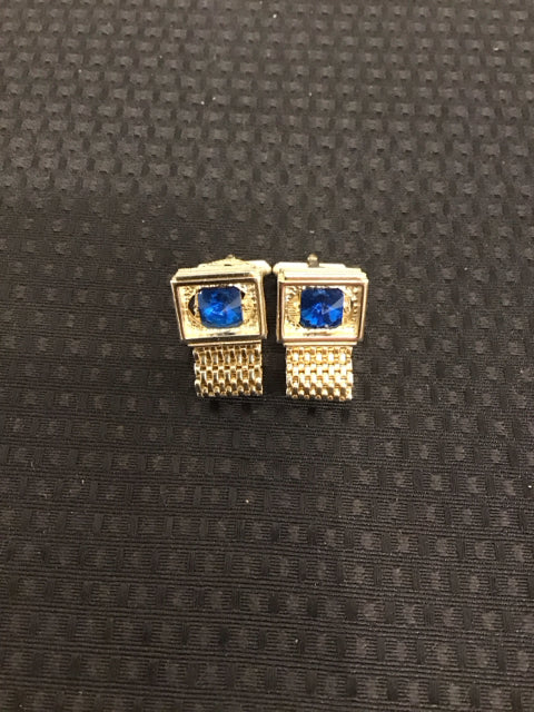Goldtone W/Sapphire Like Stone Cufflinks