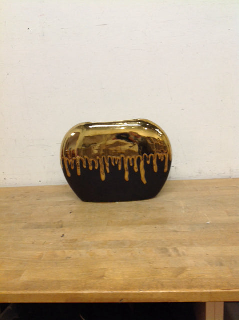 Black with Gold Tone Drip Vase
