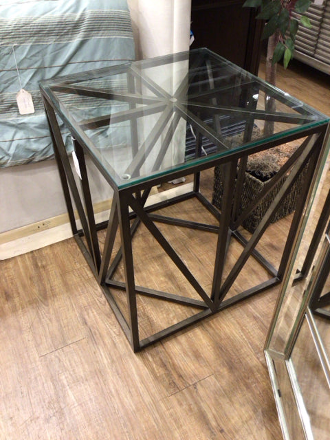 Macys Glass Top Metal End Table