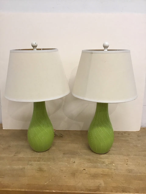 24" Pair Chartreuse Ceramic Lamps w/Shades