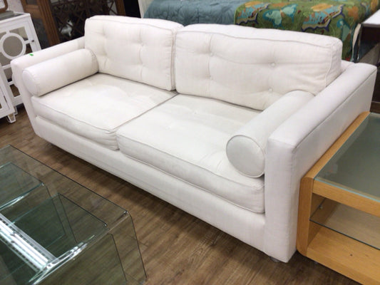 AS-IS White Fabric Button Tufted Sofa(Soiled Cushions)