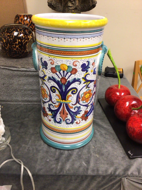 20" Yellow/White/Blue Ceramic Umbrella Stand