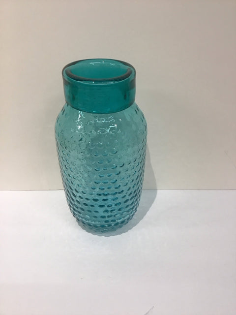 11" Aqua Dimpled Glass Vase