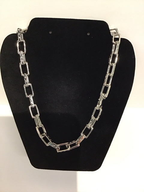 Silver LV Style Monogram Link Necklace