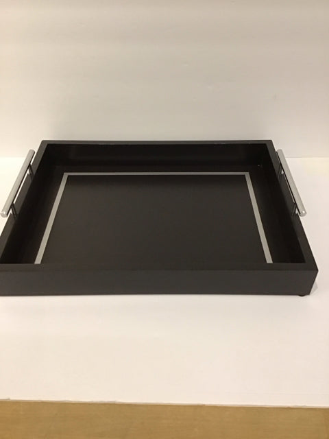 18x12 Black Wood Tray w/Metal Handles