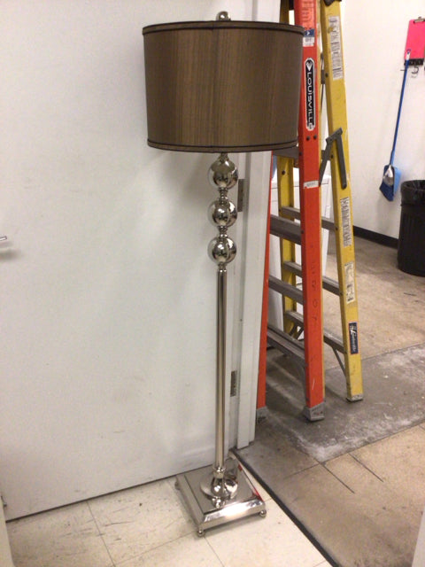 Chrome Triple Stacked Spheres Floor Lamp W/Shade