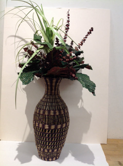 20" Woven Vase w/Speckled Leaves & Eucalyptus