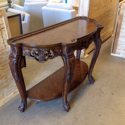 Carved Wood Console w/Wooden Lower Shelf AS-IS