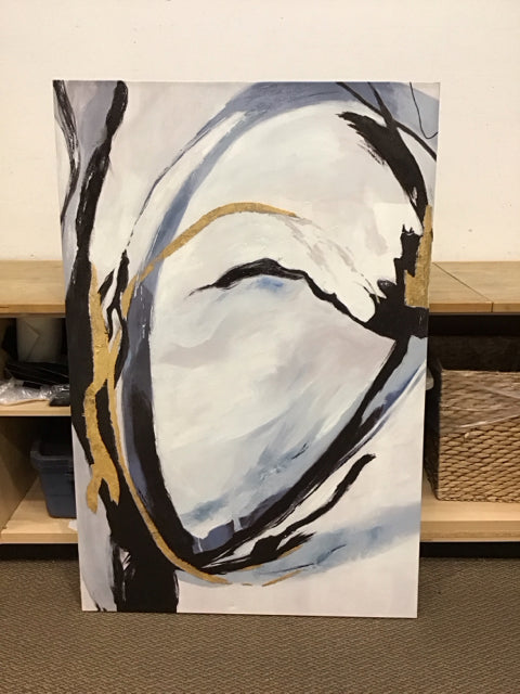 39x59 Black/Blue Gold Swirl Abstract