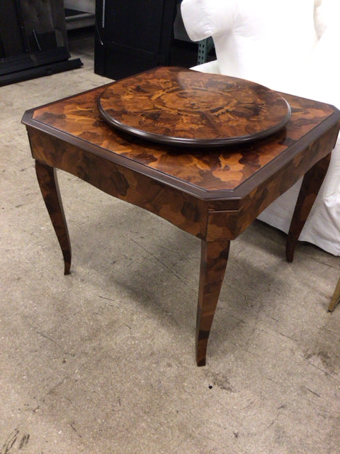 Wood Inlay Expanding Roulette Game Table W/Lazy Susan