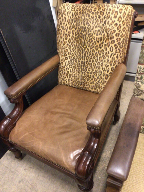Ralph Lauren Leather/Fur Wood Arm Chair