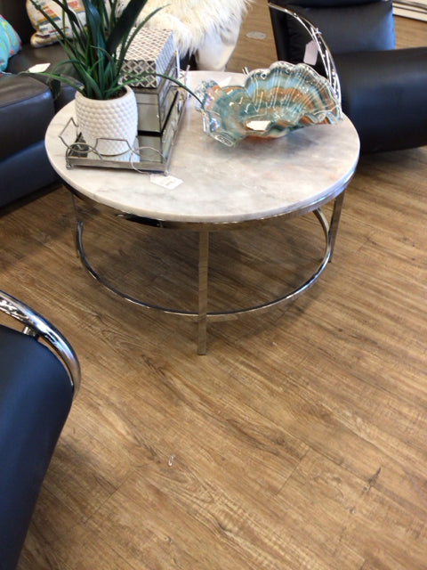 Round Stone Top Chrome Base Coffee Table