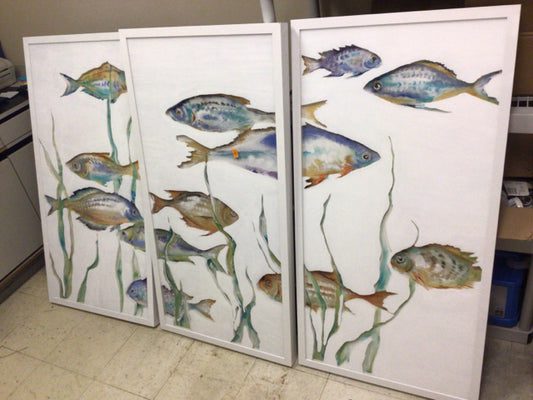 25 3/8" X 50" (Each Panel) White Framed Fish Triptych Wall Decor