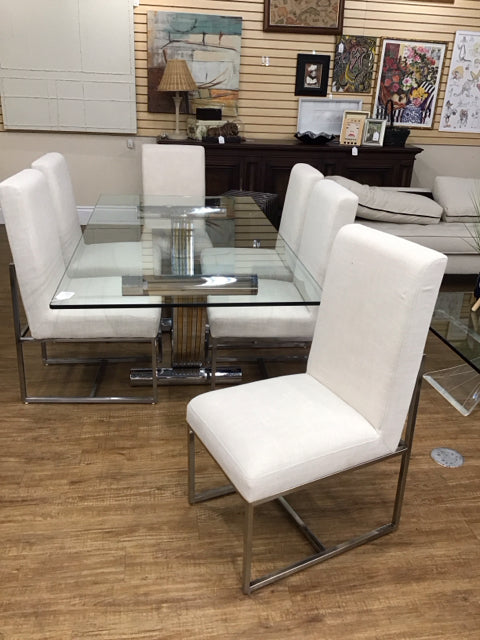 Set/6 Tan Upholstered w/Chrome Dining Chairs