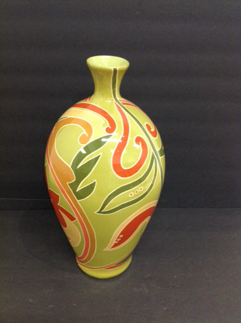 15" Green/Rust Pattern Vase