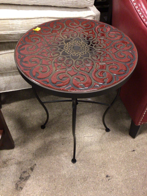 18" Pier 1 Round Metal & Stone End Table