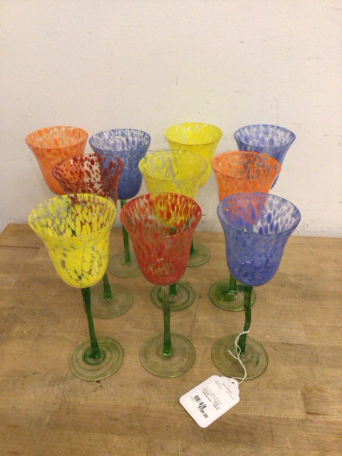10 Art Glass Murano Style Wine Glasses