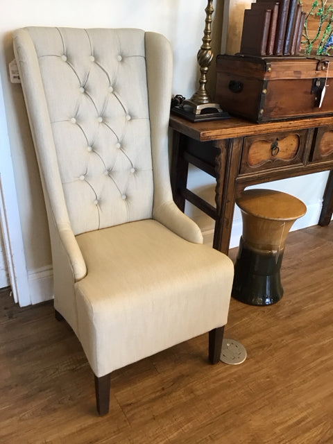Beige Linen Like Tufted Highback Chair