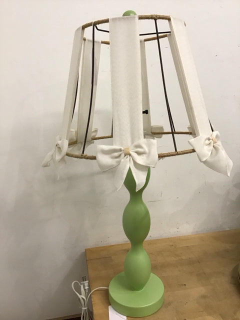 32" Green Wood Spindle Lamp