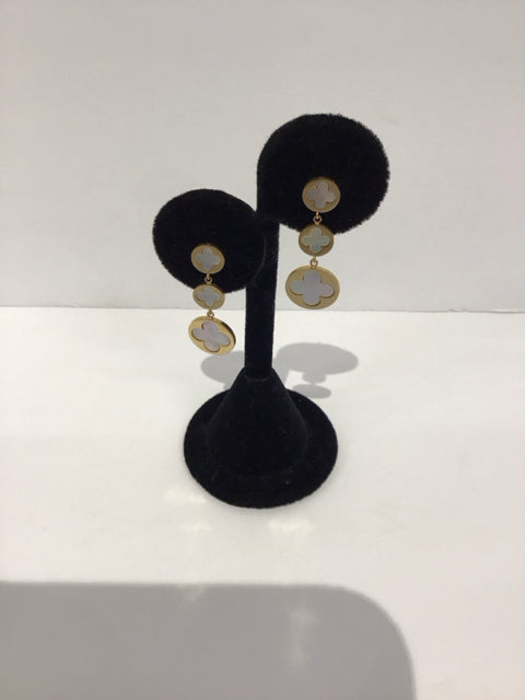 Van Cleef Style Gold Inlaid MOP Dangle Earrings