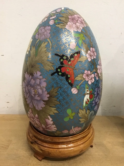 10" Cloisonne Egg W/Wood Stand