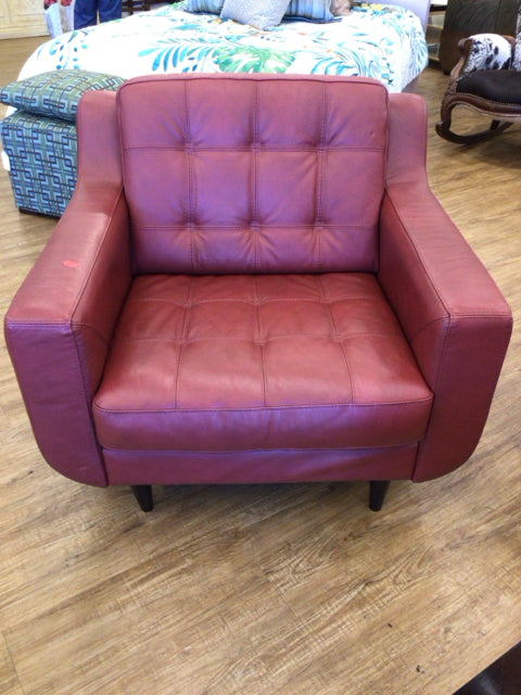 AS-IS Chateau D'AX Red Leather Arm Chair