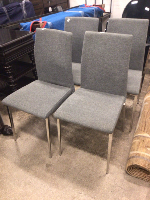 Set Of 4 Grey Fabric & Chrome Dining Chairs