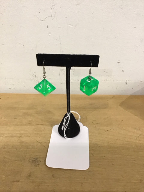Green Dice Dangling Earrings