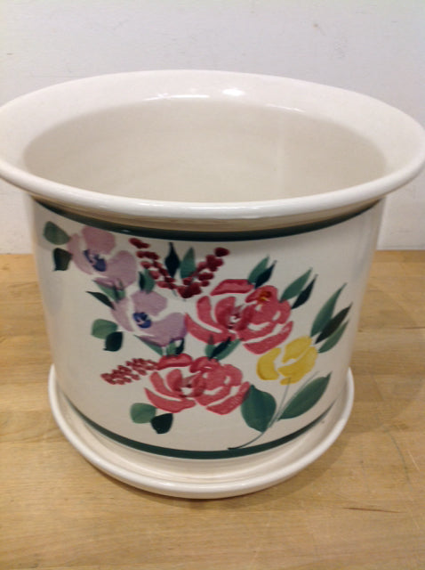 Planter- 13" White Floral Pottery