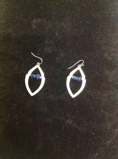 Blue Bead Silver Dangle Earrings