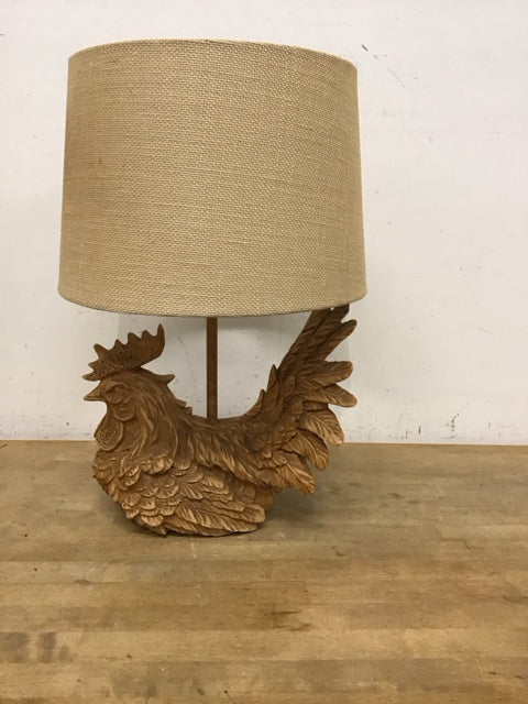 Resin Chicken Table Lamp w/Burlap Shade