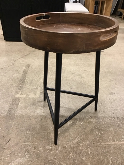 Round Wood Tray Top Accent Table