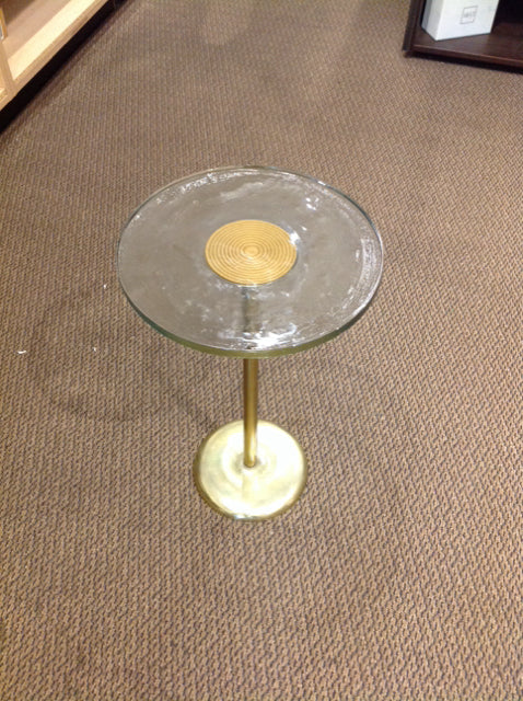 13"R 23"H Sea Glass Accent Table on Brass
