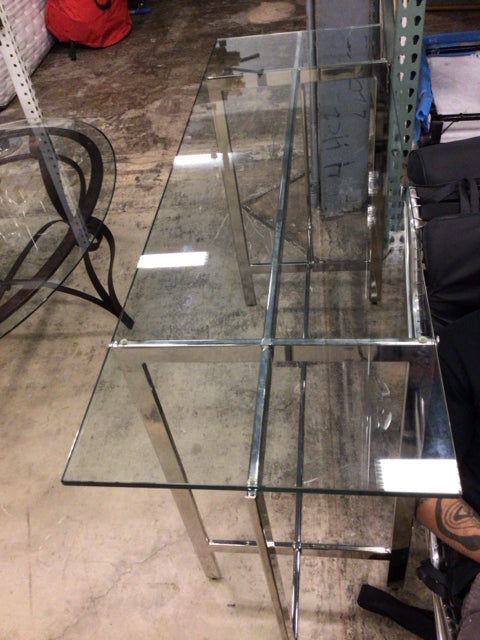 Rectangle Glass Top Chrome Base Console Table
