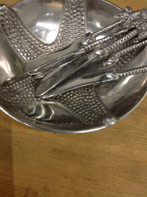 Bowl- 8" Mariposa Silver Starfish W 6 Knives