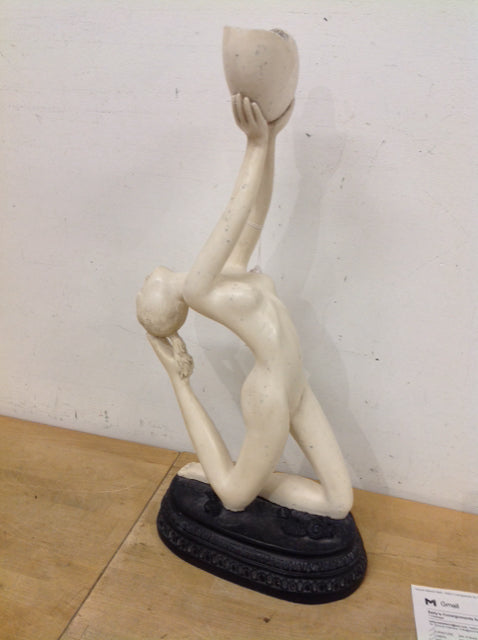 23" Cream Resin Female Nude Holding Nautilus