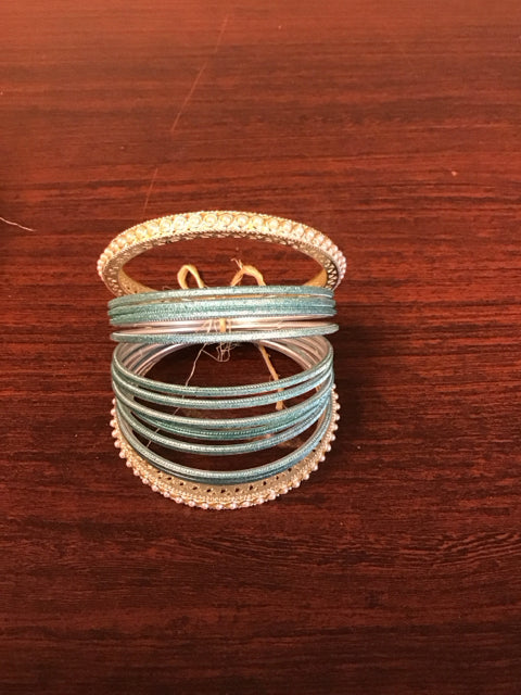 Teal & Gold Metallic Bangle Bracelet Set